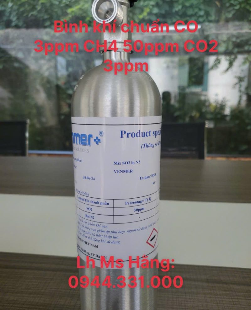 Bình khí chuẩn CO 3ppm CH4 50ppm CO2 3ppm