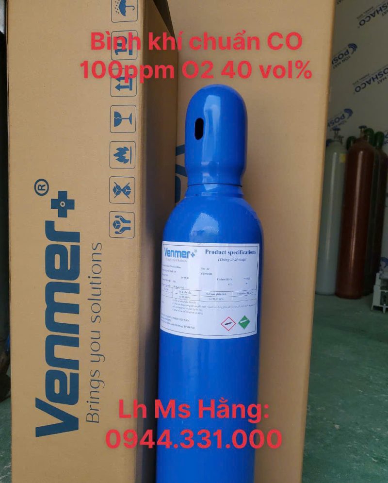 Bình khí chuẩn CO 100 ppm O2 40 vol%