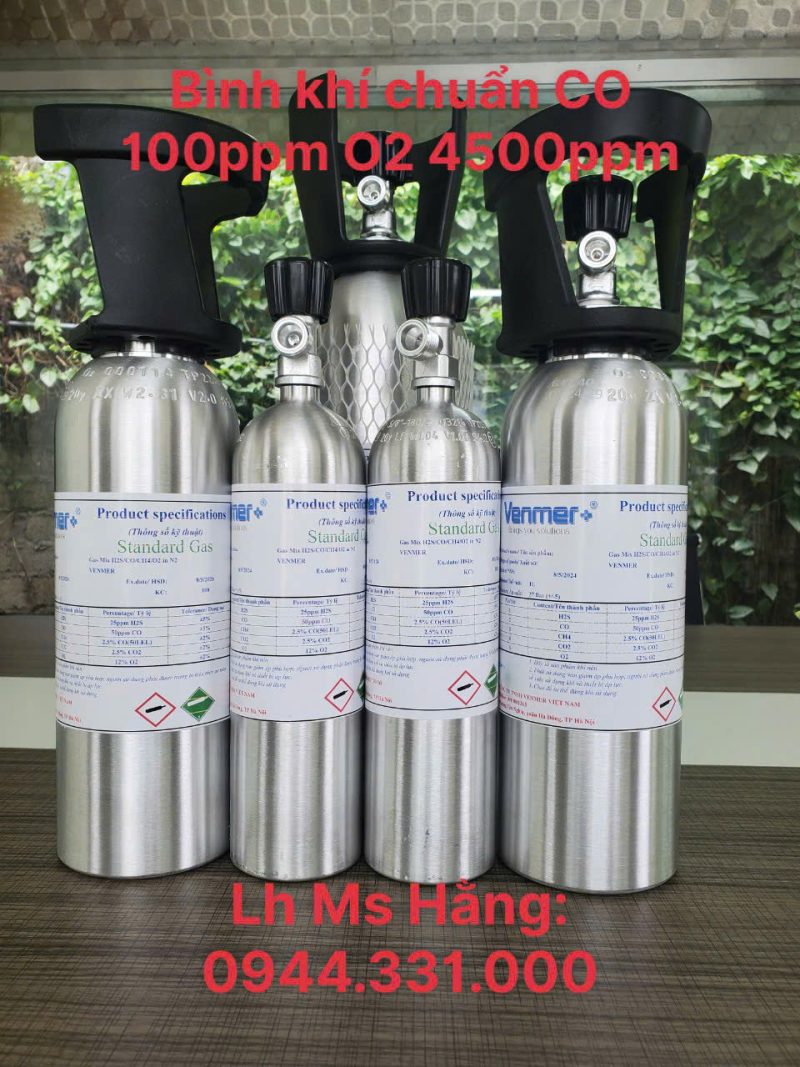 Bình khí chuẩn CO 100 ppm O2 4500 ppm