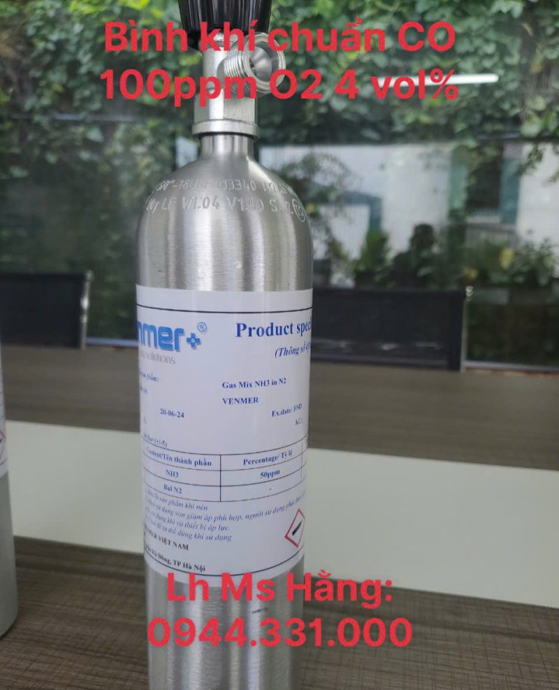 Bình khí chuẩn CO 100 ppm O2 4 vol%