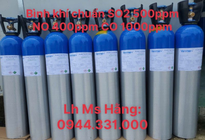 Bình khí chuẩn SO2 500ppm NO 400ppm CO 1000ppm