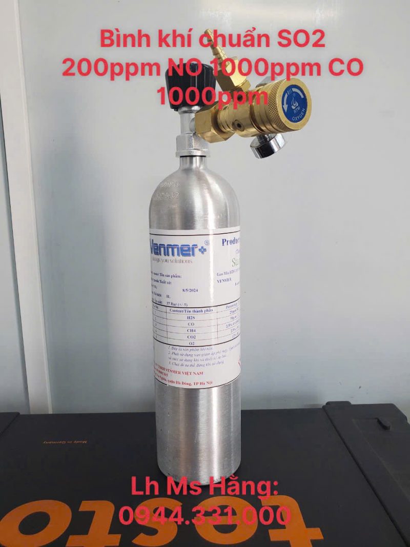 Bình khí chuẩn SO2 200ppm NO 1000ppm CO 1000ppm