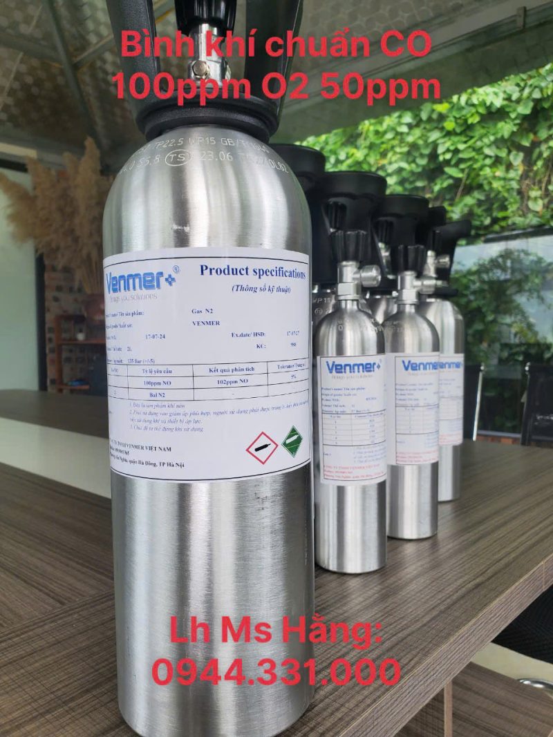 Bình khí chuẩn CO 100 ppm O2 50 ppm