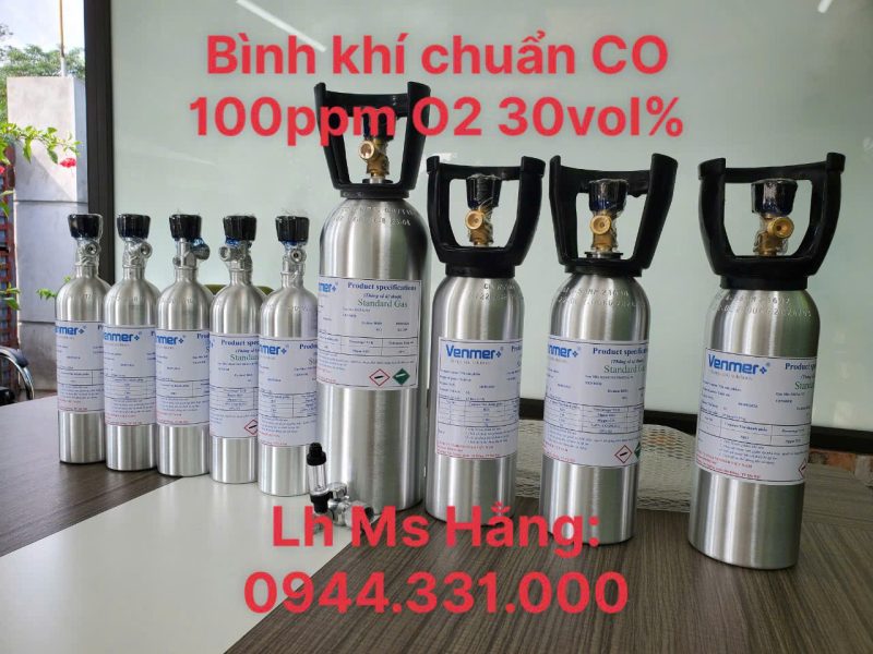 Bình khí chuẩn CO 100 ppm O2 30 vol%