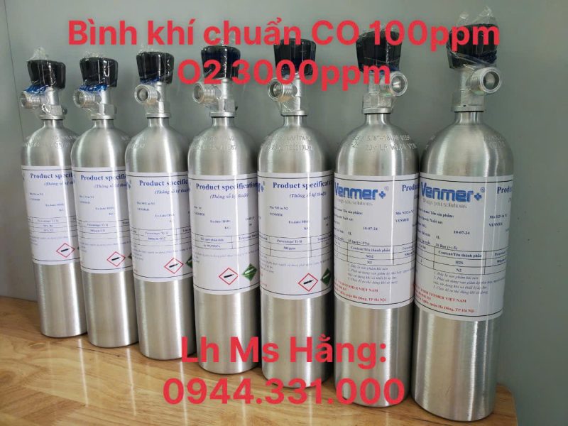 Bình khí chuẩn CO 100 ppm O2 3000 ppm