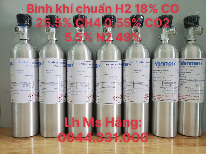 Bình khí chuẩn H2 18%, CO 25.5%, CH4 0.55%, CO2 5.5%, N2 49%