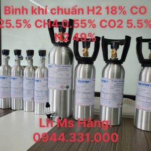 Bình khí chuẩn H2 18% CO 25.5% CH4 0.55% CO2 5.5% N2 49% 5 Bình khí chuẩn H2 18%, CO 25.5%, CH4 0.55%, CO2 5.5%, N2 49%