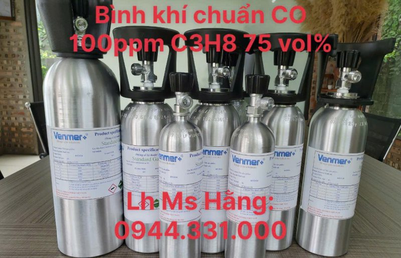 Bình khí chuẩn CO 100ppm C3H8 75 vol%