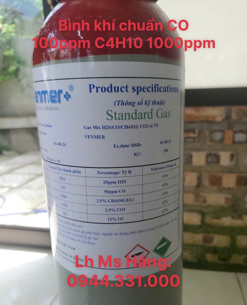 Bình khí chuẩn CO 100ppm C4H10 1000ppm