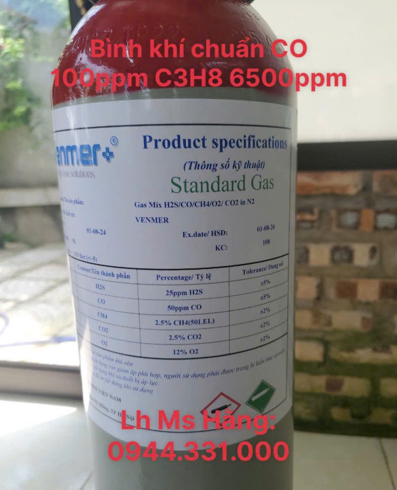 Bình khí chuẩn CO 100ppm C3H8 6500ppm